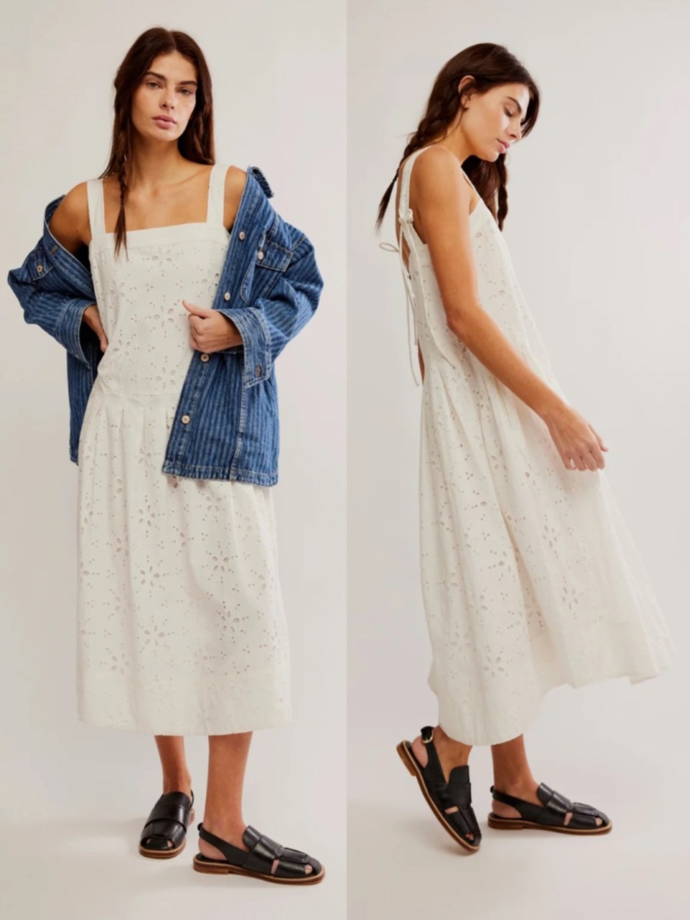 NWT Free People Primavera Eyelet‎ Midi Dress White Cotton Cottage Boho Sundress